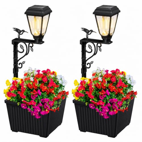 Brightown 2 Pack 8" Solar Lamp Post with Planter, Warm White