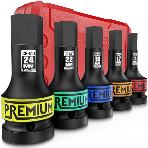 KIRXST Juego de Vasos Hexagonales de lmpacto 3/4', 14 mm - 24 mm, 5 Piezas Juego Llaves de Vasos Allen de Impacto para Reparación de Automóviles, Métricas