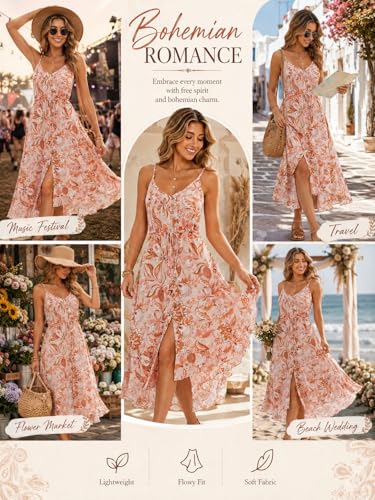 Image of BROVAVE Women's 2026 Summer Casual Boho Sundress Spaghetti Strap Midi Dress