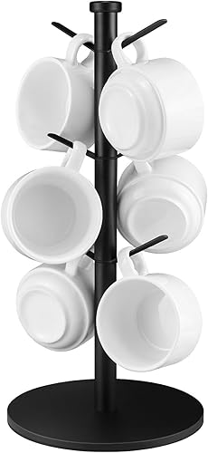 KEWANNO Soporte para taza de café negro, soporte para taza de café con 6 ganchos, soporte para taza de café, árbol de taza de café de metal pesado