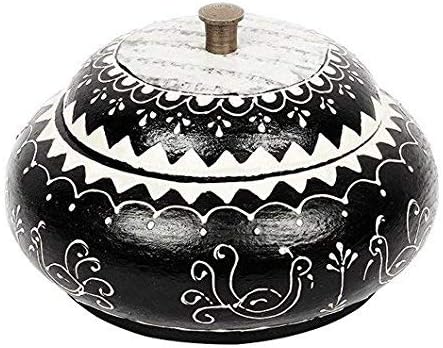 storeindya Hand Painted Wooden Jewelry Ring Trinket Box Christmas Thanksgiving Gift Small Round Keepsake Storage Multipurpose Geometric Accessories Holder