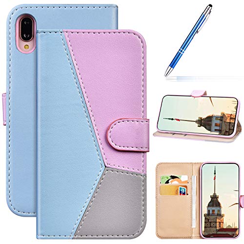 Robinsoni Case Compatible with Huawei P20 Lite Phone Case Wallet PU Leather Case Kickstand Notebook Cover Folio Flip Stand Book Style Case TPU Silicone Shockproof Marble Case Blue Purple Grey