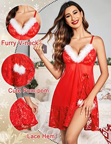 Avidlove Sexy Christmas Lingerie for Women Plus Size Babydoll Lingerie Dress Sexy Red Christmas Outfit(Red,Small) - Image 3