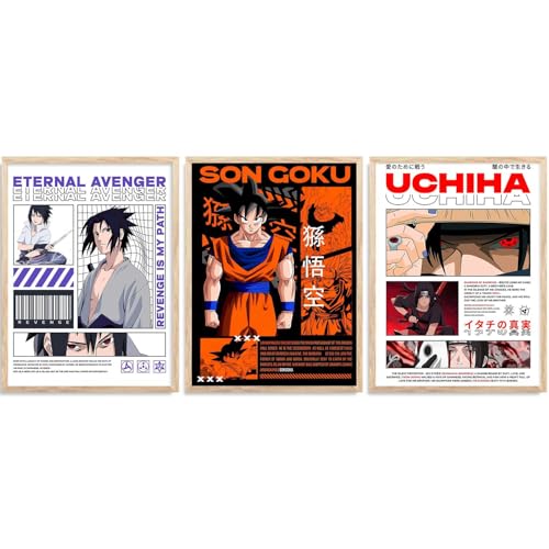 Image of walllane Japanese Characters Posters with Frame | Aesthetic Anime Posters with Frames | Japanese Art Framed Poster for Bedroom Living Room Gaming Room Wall Decor Set Of 3 (19 X 25 inch)