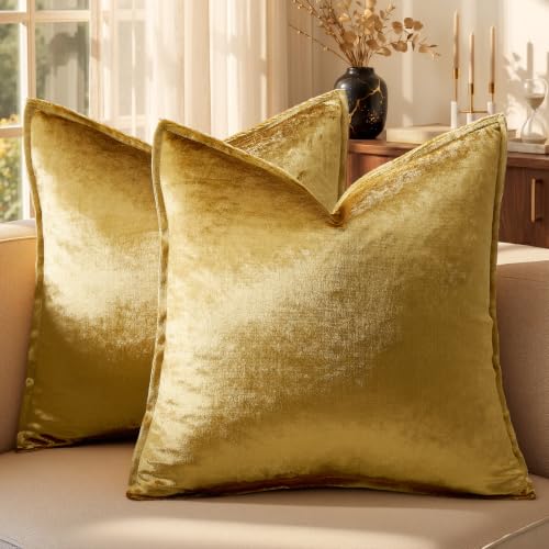 GIGIZAZA Gold Velvet Decorative Throw Pillow Covers 16x16 Inch Pack of 2