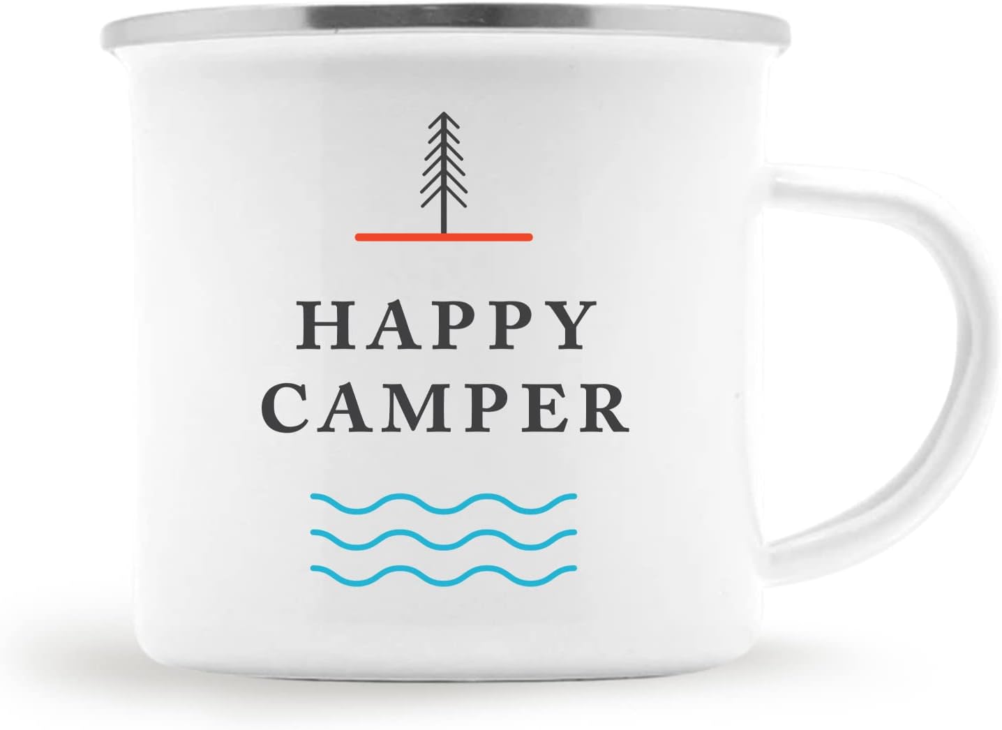 Journo Happy Camper Enamel Camping Mug - White, 10 Ounce (295 ml), Eco-Friendly Camp Mugs Perfect For Hot Morning Coffee Or Cool Campfire Whiskey. (Two Unique Styles To Choose From Travel Gear.) …