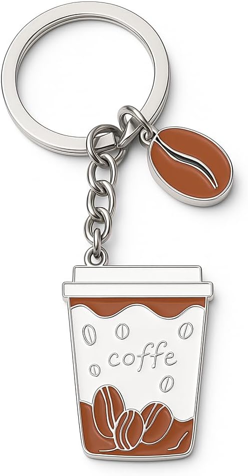 Coffee Keychain - Cute Keychain with Coffee Cup & Bean Charms, Purse Charms for Bag,Funny Keychains for Girls Women