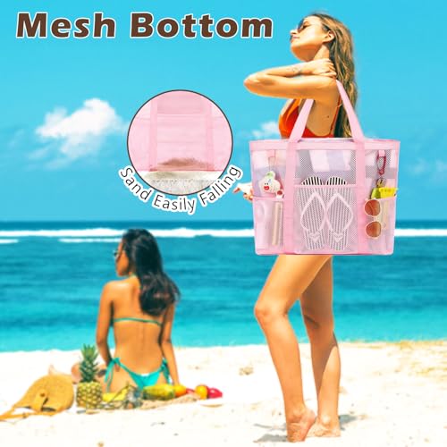 Image of Fammart Large Mesh Beach Bag for Women, Oversized Beach tote Swim Pool Bag
