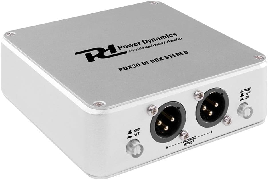 Power Dynamics PD PDX30 Dual-Channel Active DI Box with Balanced XLR Outputs, 6.3mm Jack Connections, Selectable 48V Phantom or 9V Battery, Robust Alloy Casing for Recording & Performance
