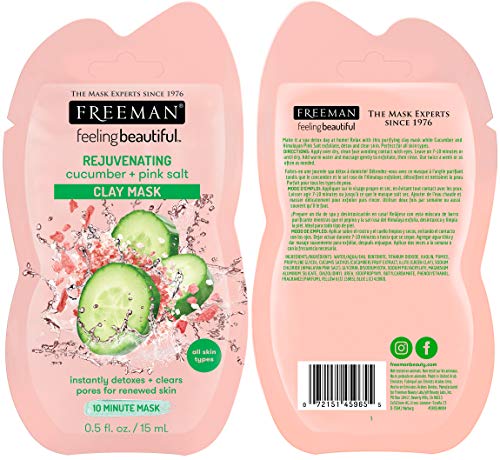 FREEMAN Facial Mask Variety Pack: Oil Absorbing & Anti Stress Clay, Detoxifying Charcoal Mud, Clearing Peel Off, Hydrating Gel Cream Beauty Face Masks, Vegan & Cruelty Free Skincare, 6 Count