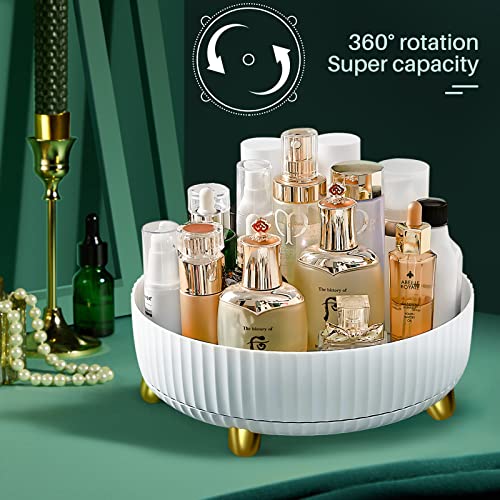 360° Rotating Storage Tray, Rotary Table Diameter 8.66 Inches, Cosmetics And Perfume Organizer, Desktop Storage Tray For Cosmetics And Skincare Products Large Capacity, Small White (8.66"×8.66"×2.95") #TOP2