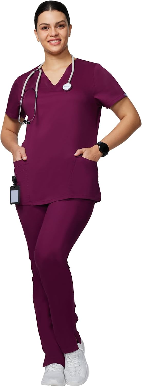 uniformsworld Alyssa Scrubs Set for Women — Classic fit Top & Straight Pants, Elastic Waistband, 7 Pockets, Anti-Wrinkle
