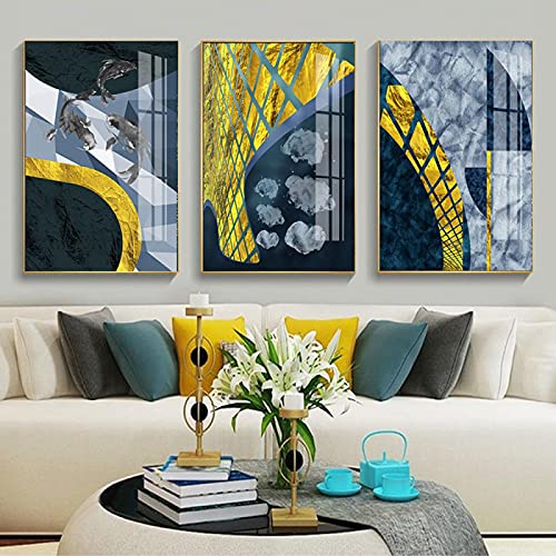 Peinture abstraite dorée en lot de 3 toiles 50x70 cm pour décoration murale moderne chic