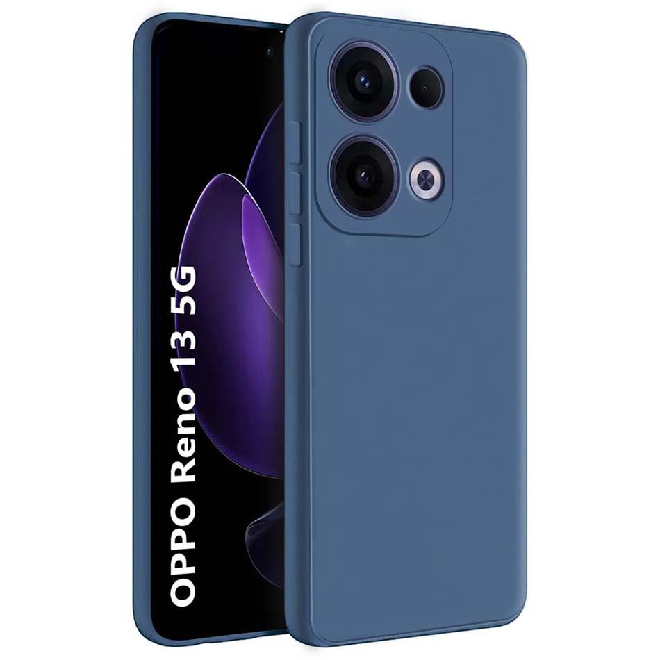 Image of Fashionury Liquid Silicon Back Cover for Oppo Reno 13 5G | Inner Velvet Fabric | Camera Protection | Anti-Fingerprint | Ultra Slim Case (Blue)