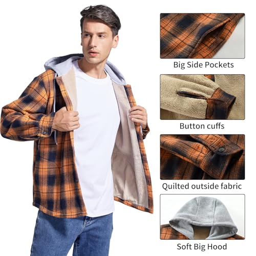 Image of Men's Cotton Plaid Shirt Jacket Fleece Flannel Sherpa Button Down