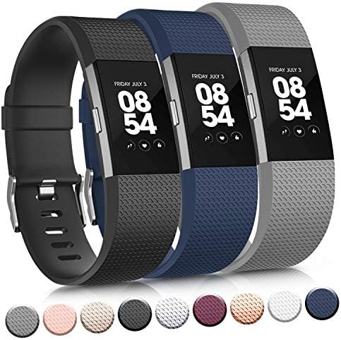 Vancle Replacement Bands Compatible for Fitbit Charge 2 Bands, Soft Silicone Accessory Strap for Fitbit Charge 2 Small Large, No Tracker (003, 3PC(Black+Blue+Grey), Large) - 5