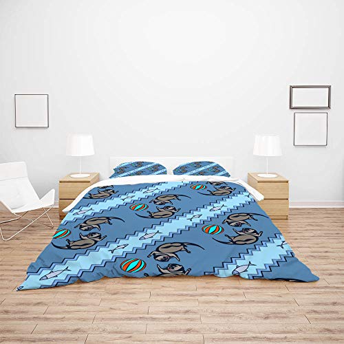 Housse de couette loutre parure de lit bleu polyester double CHEHONG - 4