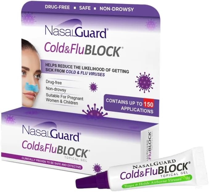 Allergy Relief and Allergen Blocker Nasal Gel - Drug-Free and Proven Safe for Pollen Allergy Sufferers, Approved for Airplane Travel (3 Gram, Cold & Flu)