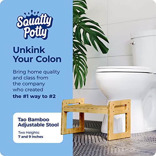 Image of Squatty Potty Tao Bamboo Adjustable Toilet Stool, 7 inch & 9 inch Height, Bathroom Stool for Kids and Adults, Brow