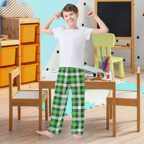 visesunny Boys' Pants Green Plaid Pattern Jogger Pants Elastic Waist Long Bottoms Trousers with Pockets L2