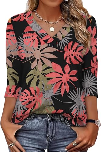 Image of XIEERDUO 3 /4 Length Sleeve Womens Tops V Neck T Shirts Summer Clothes Basic Blouses Dressy Casual 2026 Spring Outfits
