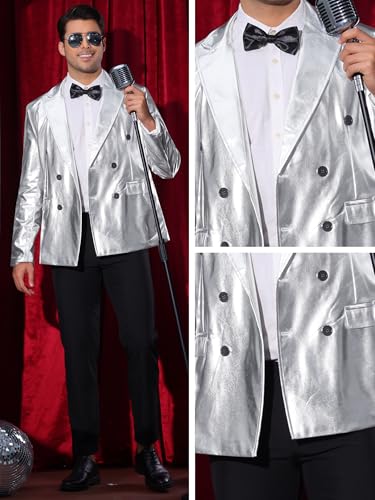 Lars Amadeus Sparkly Metallic Blazer for Men's Peak Lapel Double-Breasted Party Disco Sport Coat Shining Suit Jacket4