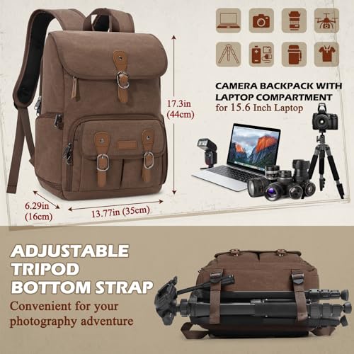 RAINSMORE Camera Bag Backpack for DSLR/SLR Mirrorless 15.6 Inch Laptop Camera Back Pack for Photographers Anti-Theft Photography Bags Case with Tripod Holder & Rain Cover, Coffee by RAINSMORE - Image 6