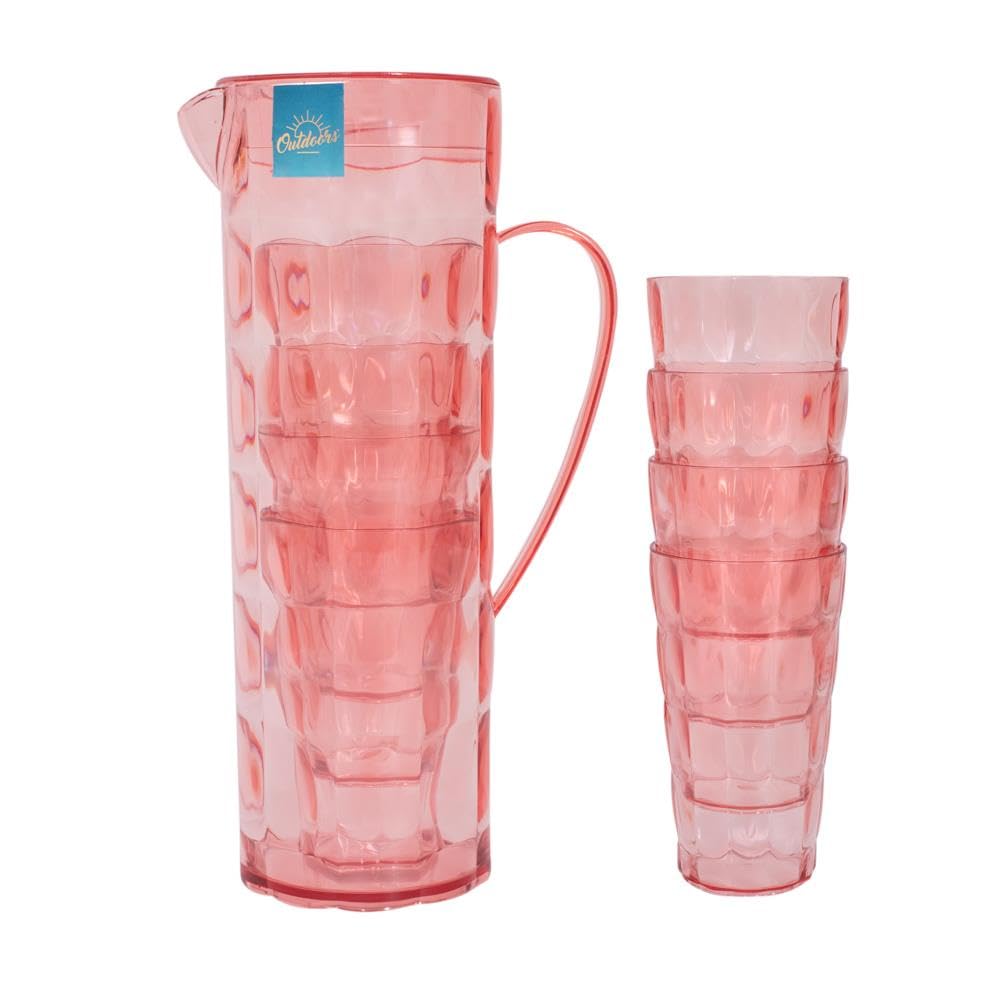 Yöl Pink 2L Pitcher With 4 350Ml Drinks Tumblers Summer Cups Outdoor Dining Picnic Bbq Stackable Jug Set Camping