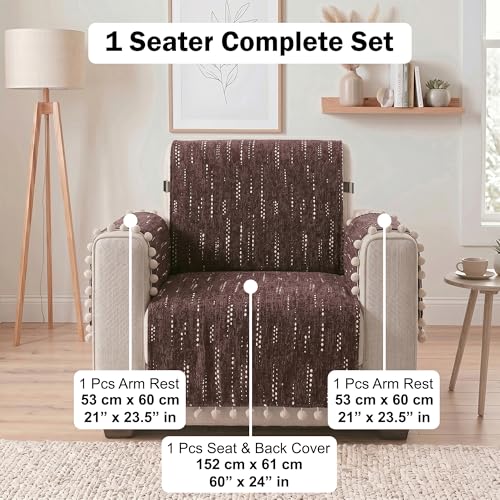 Image of Story@Home Chenille Sofa Mat with Back Cover (152x61Cm) & Arm Rest Covers | Anti Slip Single Sofa Cover for 1 /2 /3 Seater & L Shape Sofa Cover | Measure Your Sofa & Create Your Set - Mocha & Ivory