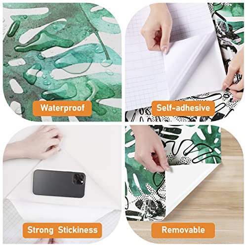 Wallercity Tropical Wallpaper Peel And Stick Botanical Leaf Black Floral Wallpaper For Bathroom Modern Palm Leaf Peel And Stick Wallpaper 17.5" X78.7" Removable White Leaves Contact Paper For Cabinets #TOP7