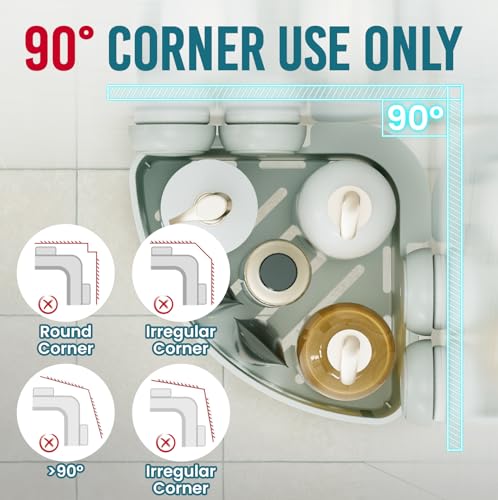 Image of TAILI Corner Shower Caddy with Suction Cups, Wall Mounted Organizer Plastic Rack for Small Bathrooms, Kitchen, Removable Drill-Free Heavy Duty Shelf Basket, Grey