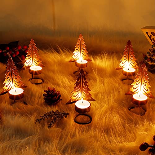 Lulu Home Christmas Tea Light Candle Holders, 6 Pack 5.5" H Metal Christmas Tree Tealighht Candle Stands, Miniature Xmas Pine Tree Tabletop Mantel Holiday Housewarming Ornament Decorations #TOP4