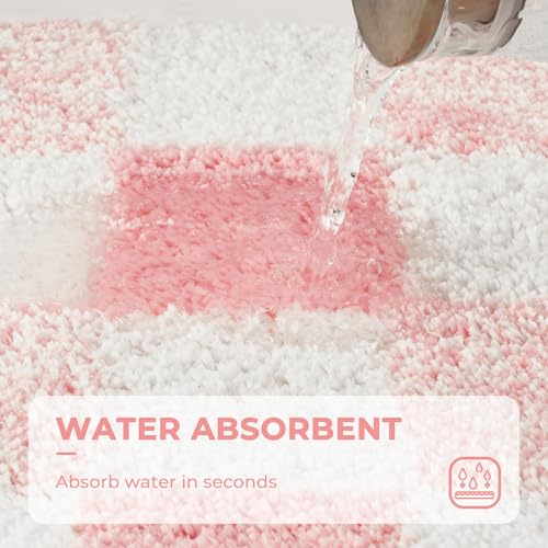 GRANNY SAYS Checkered Pink Bathroom Rugs Decor, 48" x 24", Fluffy Rug, Absorbent Microfiber Ultra Soft Bath Mat Washable, Non-Slip Bath Mats for Bathroom, Cute Floor Mat for Tub, Shower, Bedroom — view 4