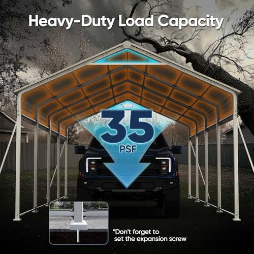 Image of ADVANCE OUTDOOR 12x21 FT Heavy Duty Vertical Roof Metal Carport, Pre-Drilled All Weather Car Shelter for Boat, Vehicles & Farm Equipment