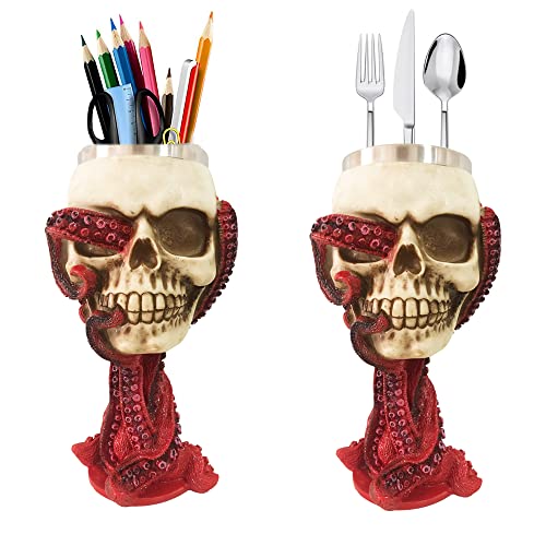 Provivid Skull Goblet Chalice Wine Cups Medieval Chalice Skull Cup Stainless Steel 3D Skull Whisky Shot Glasses Realistic Resin Octopus Tentacle Beverage Halloween Drinking Cup Novelty Unique Gift #TOP6