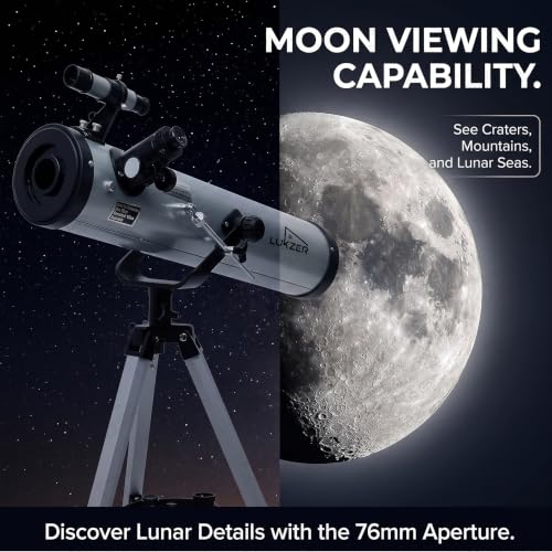 Image of Lukzer Reflector Telescope for Kids & Beginners, Astronomical Telescope for Moon Viewing, Stargazing, Nature Observation & STEM Learning, Manual Focus Portable Telescope (Silver /F70076)