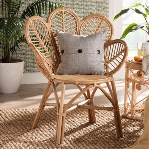 bali & pari Eliava Modern Natural Rattan Flower Accent Chair in Brown - Image 3