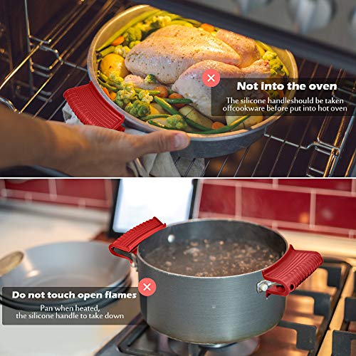 Silicone Assist Handle Holder, Hot Skillet Handle Covers Pot Grip Handle Sleeve Cast Iron Skillets Non-Slip Heat Resistant Pan Grip Cover For Cast Iron Woks Frying Pans Griddles Skillets (Red) #TOP4