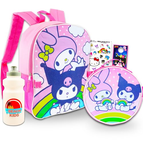 My Melody & Kuromi Backpack and Lunch Box Set for Girls - Bundle with 16” My Melody & Kuromi Backpack, Lunch Bag, Water Bottle, Stickers, More | Hello Kitty and Friends Backpack Set - Main Image