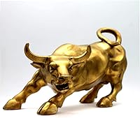 Lizipai Feng Shui Brass Wall Street Bull Statue - Golden Copper Wealth & Career Luck Symbol, Handmade Home Office Decor Sculpture