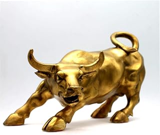 Lizipai Feng Shui Brass Wall Street Bull Statue - Golden Copper Wealth & Career Luck Symbol, Handmade Home Office Decor Sculpture