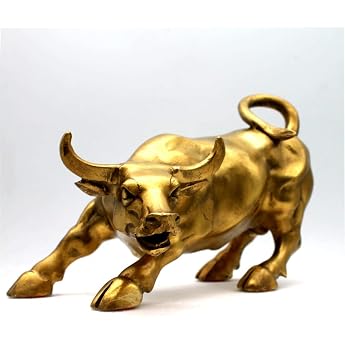 Feng Shui Fortune Brass Figure Bull Statue Sculpture House Decoration Golden Copper Bull represents good luck of career and wealth