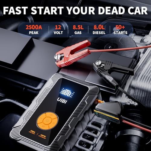 X6 Jump Starter with Air Compressor 150PSI, 2500A Car Battery Jumper Starter Portable Pack with TypeC45W, 20000mAh Tire Inflator 12V Jump Box Booster Charger Cables for 8.5L Gas 8L Diesel Engine