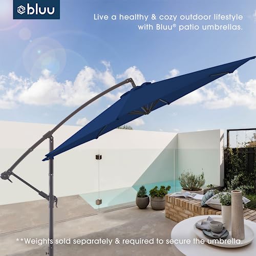 BLUU 10 FT Patio Offset Umbrella Outdoor Cantilever Umbrella Hanging Umbrellas, Fade Resistant Crank & Cross Base (Navy Blue, 10 FT WITH 600D COVER) by BLUU - Used condition - Image 8