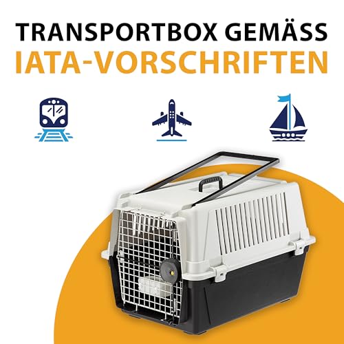 Ferplast Hundetransportbox Transportbox für mittelgroße Hunde Atlas 40, Reisebox für Hunde, Sicherheitsverriegelung, Lüftungsgitter, 49 x 68 x h 45,5 cm Grau