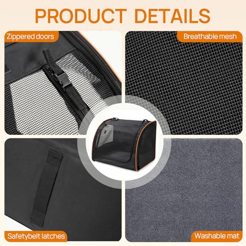 Dog Car Seat, Enclosed Carrier for Pets Travel Safety Dog Crate Soft-Sided Covered Car Kennel Carrier for Backseat for Medium Dogs - Image 5