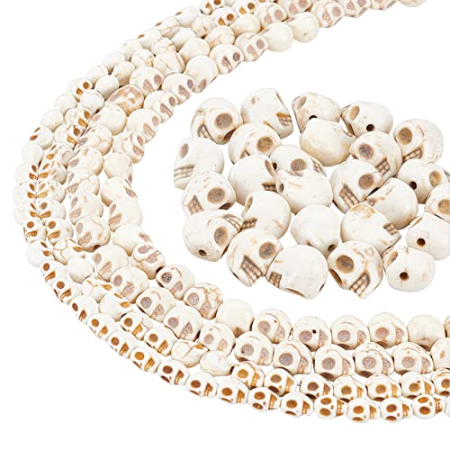arricraft 200 Pcs 3 Sizes Skull Beads Creamy White Synthetic Turquoise Bead Strands for Halloween Jewelry Making