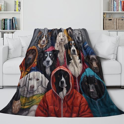 Plaid sweat à capuche chien 3D en microfibre douce couverture géante 180x200cm