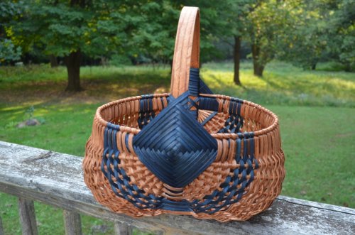 Basket - Egg Buttocks - 38 Inch Circumference of Handle X 36 Inch Circumference of Basket Opening. This Traditional Basket Has Also Been Called Buttocks Egg Basket, Fanny Basket, Peanut Basket, Gizzard Basket, Bow Basket and Melon Basket. Accent Colors May Vary (Blue, Green, Red, Burgundy, Purple, or Natural).