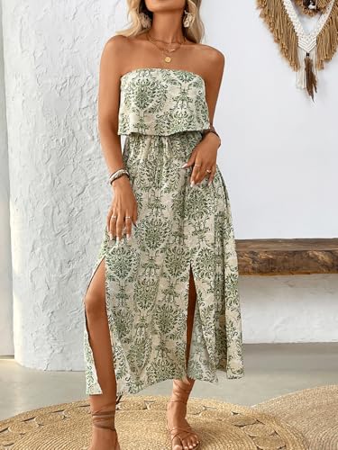 Image of Women's Ruffle Floral Maxi Summer Casual Dress Off Shoulder Wedding Guest Slit Hem Beach Prom Dresses